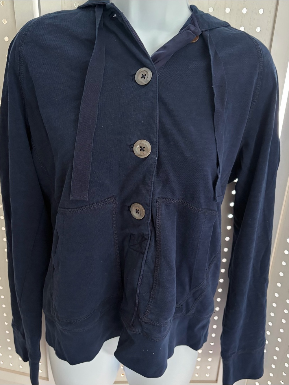 J Crew Women’s Navy Button-Front Hoodie Jacket